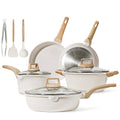 Carote Pots and Pans Set Nonstick, White Granite Induction Kitchen Cookware Sets, 11 Pcs Non Stick Cooking Set w/Frying Pans & Saucepans(PFOS, PFOA