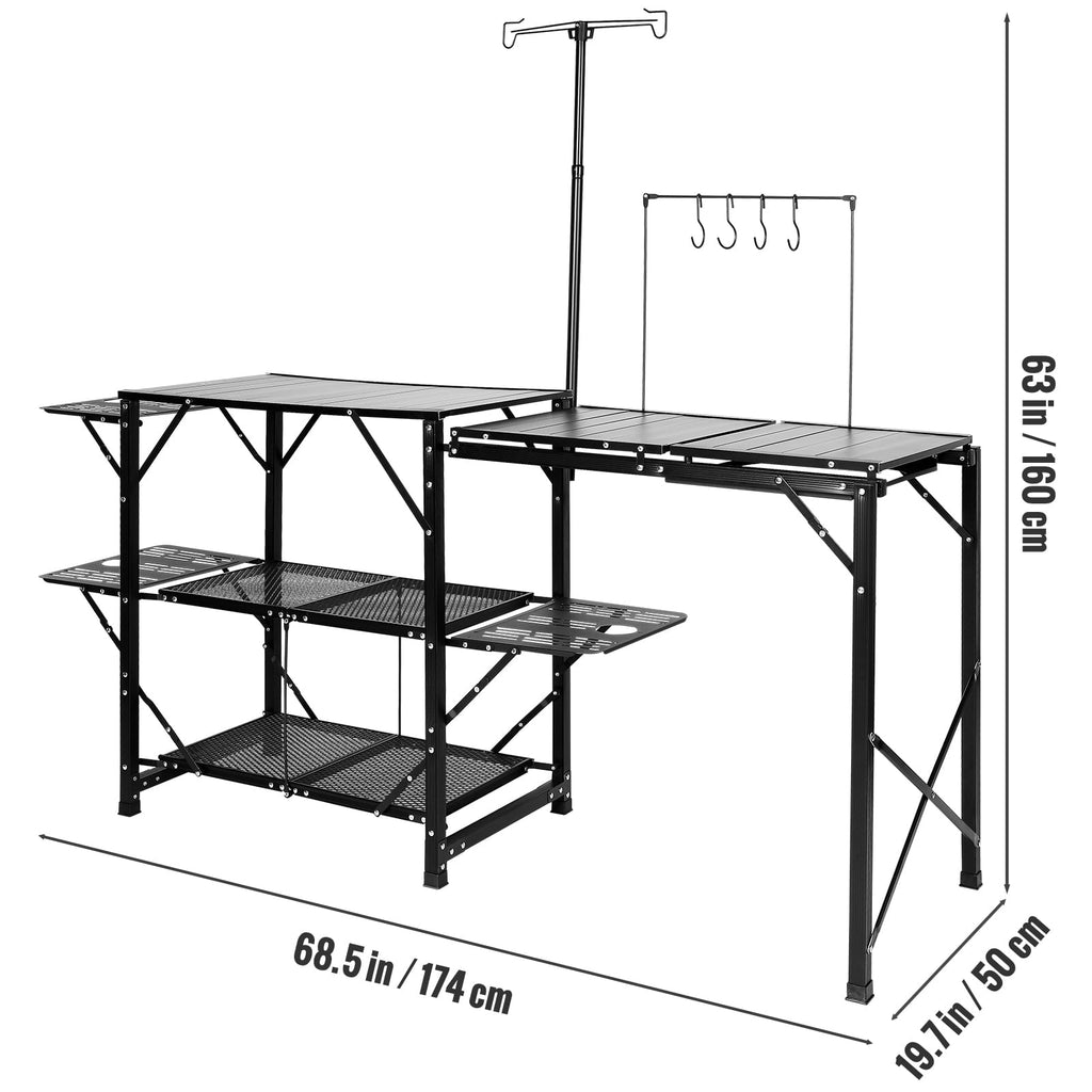 Camping Kitchen Table Folding Portable Cook Station Tables Shelves &A Sink