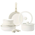 Carote 11pcs Pots and Pans Set, Nonstick Cookware Sets Detachable Handle, Induction RV Kitchen Set Removable Handle, Oven Safe, Cream White