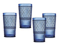 Godinger Highball Drinking Glasses, Tall Glass Cups, Vintage Decor, Water Glasses, Cocktail Glasses Claro Collection, Large 17oz, Blue, Set of 4