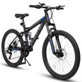 Mountain Bike, High Carbon Steel Bike with 24 in Wheels and 21-Speed Full Suspension, Commuter City Bike