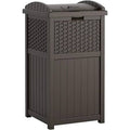 Suncast 33 Gallon Hideaway Can Resin Outdoor Trash with Lid Use in Backyard, Deck, or Patio, Brown