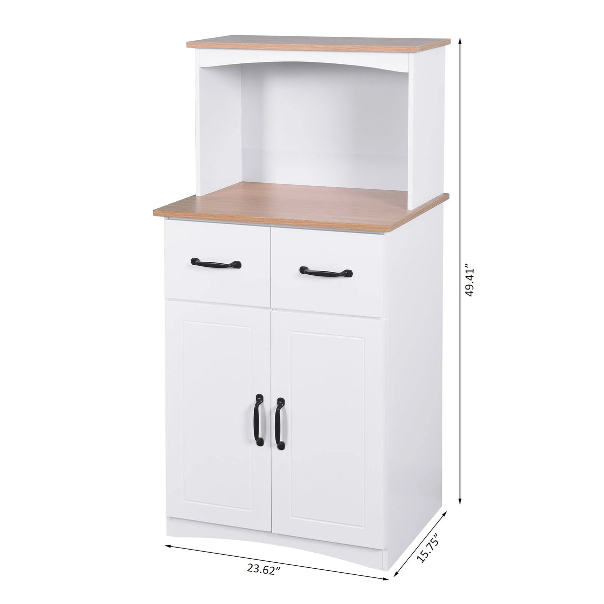 Kitchen Storage Cabinet Pantry Cabinet, White Storage Cupboard Pantry with 2 Doors, 2 Drawers & Microwave Shelf, Freestanding Kitchen Storage Buffet